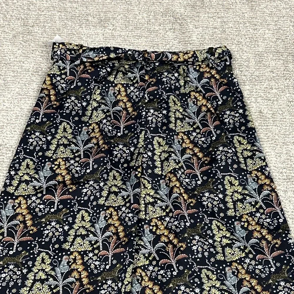 J Crew Point Sur Pants Womens 4 Tall Satin Jungle Print Wide Leg Belted Pockets